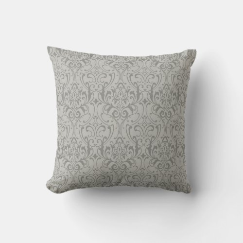 Elegant Grey damask_inspired patterned Throw Pillo Throw Pillow