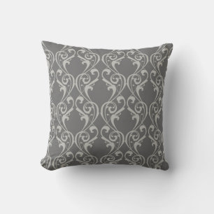 Elegant Grey damask-inspired patterned Throw Pillo Throw Pillow
