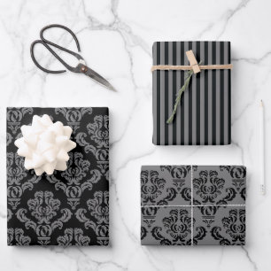 Elegant Grey Damask Wrapping Paper Sheets