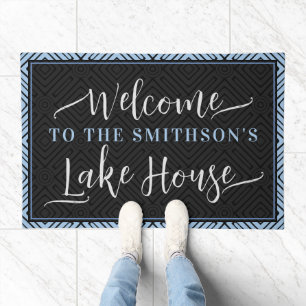  Elegant Grey & Dusty Blue Chic Welcome Lake House Doormat