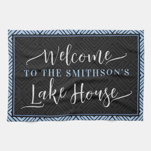  Elegant Grey  Dusty Blue Chic Welcome Lake House Kitchen Towel