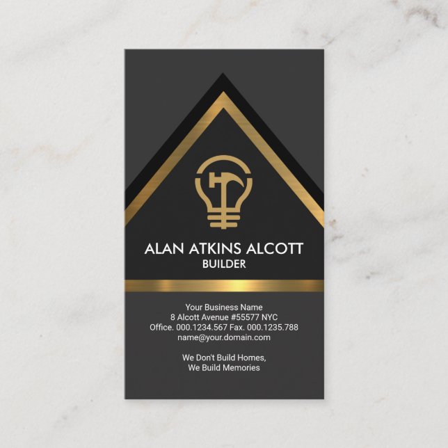 Elegant Grey Faux Gold Home Builder Construction Business Card (Front)