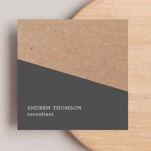 Customizable Elegant Grey Faux Kraft Geometric Consultant Square Business Card