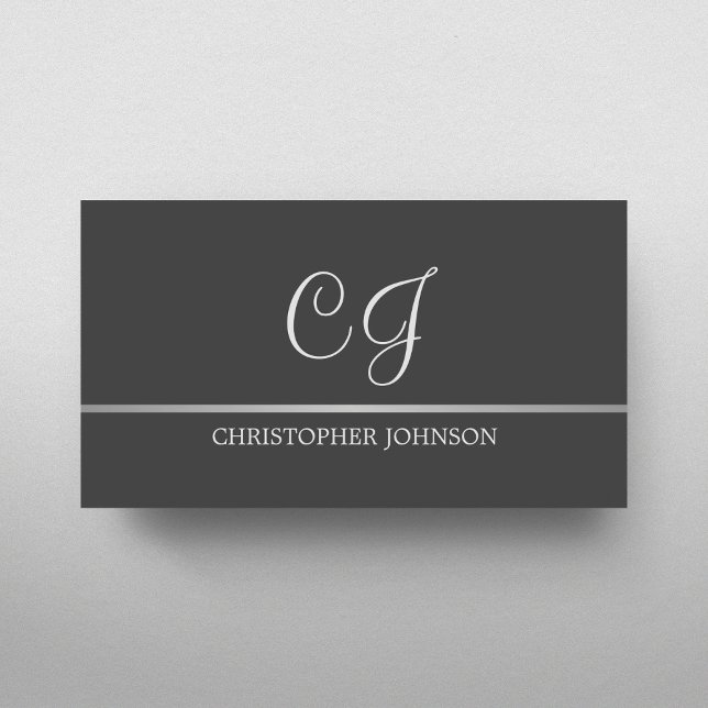 Elegant Grey Faux Silver Line Monogram Attorney Business Card (Creator Uploaded)