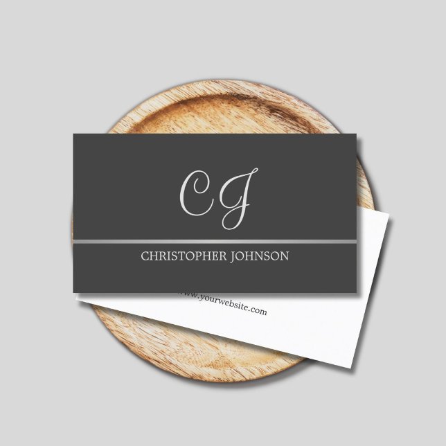 Elegant Grey Faux Silver Line Monogram Attorney Business Card (Creator Uploaded)