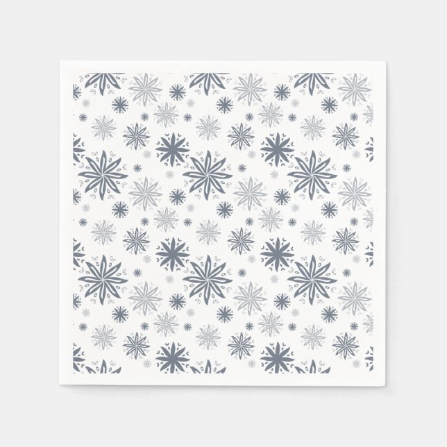 Elegant Grey Floral Patterned Christmas Napkins (Front)
