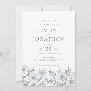 Elegant Grey Florals QR Code Wedding Invitation