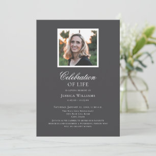 Elegant Grey Funeral Photo Celebration of Life Invitation
