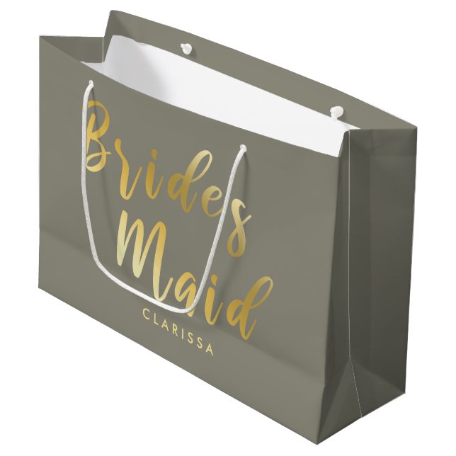 Elegant grey & gold bridesmaid large gift bag (Front Angled)