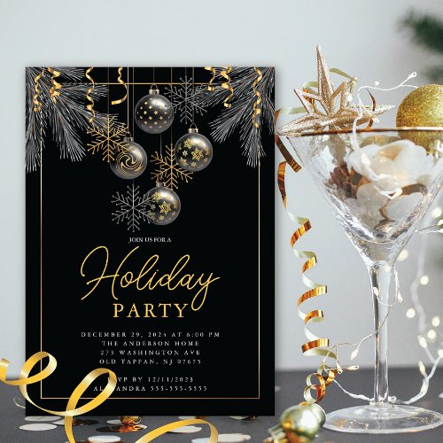 Elegant Grey Gold Christmas Party Invitation