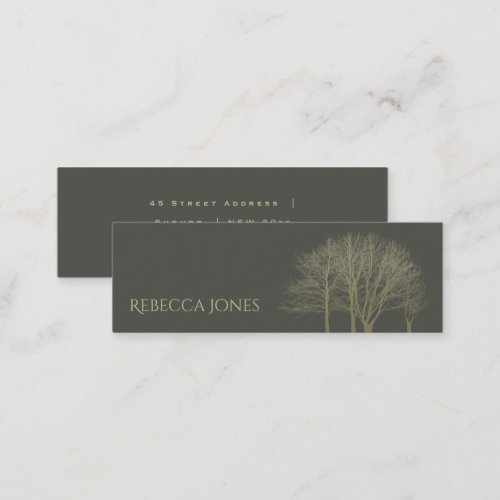 ELEGANT GREY GOLD FALL AUTUMN TREES ADDRESS MINI BUSINESS CARD