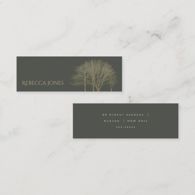 ELEGANT GREY GOLD FALL AUTUMN TREES ADDRESS MINI BUSINESS CARD (Front/Back)