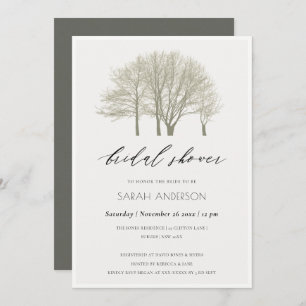 ELEGANT GREY GOLD FALL AUTUMN TREES BRIDAL SHOWER INVITATION