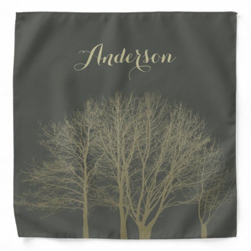 ELEGANT GREY GOLD FALL AUTUMN TREES MONOGRAM BANDANA