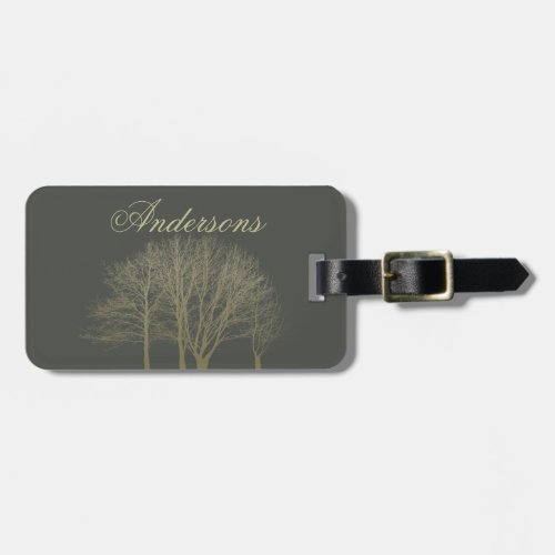 ELEGANT GREY GOLD FALL AUTUMN TREES MONOGRAM LUGGAGE TAG