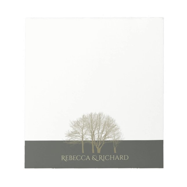 ELEGANT GREY GOLD FALL AUTUMN TREES MONOGRAM NOTEPAD (Front)