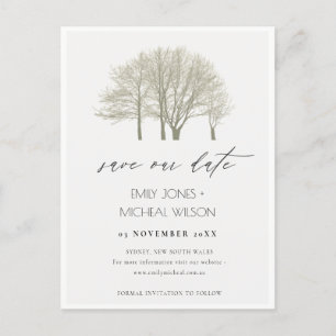 ELEGANT GREY GOLD FALL AUTUMN TREES SAVE THE DATE ANNOUNCEMENT POSTCARD