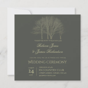 ELEGANT GREY GOLD FALL AUTUMN TREES wedding card