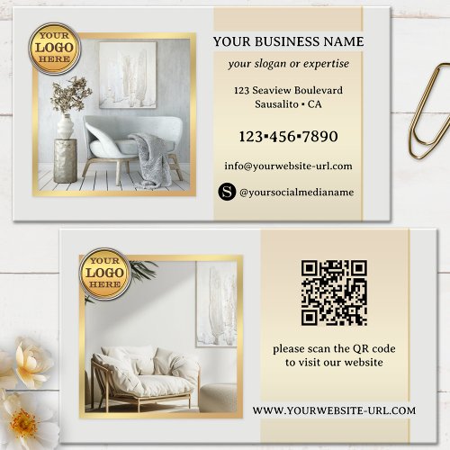 Elegant Grey Gold Furniture or Interior Design Business Card