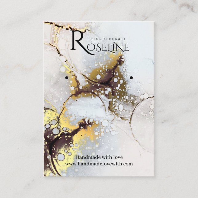 Elegant Grey Gold marble Jewlery Display Business Card (Front)