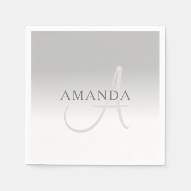 Elegant Grey Gradient Customizable Monogram Napkins (Front)