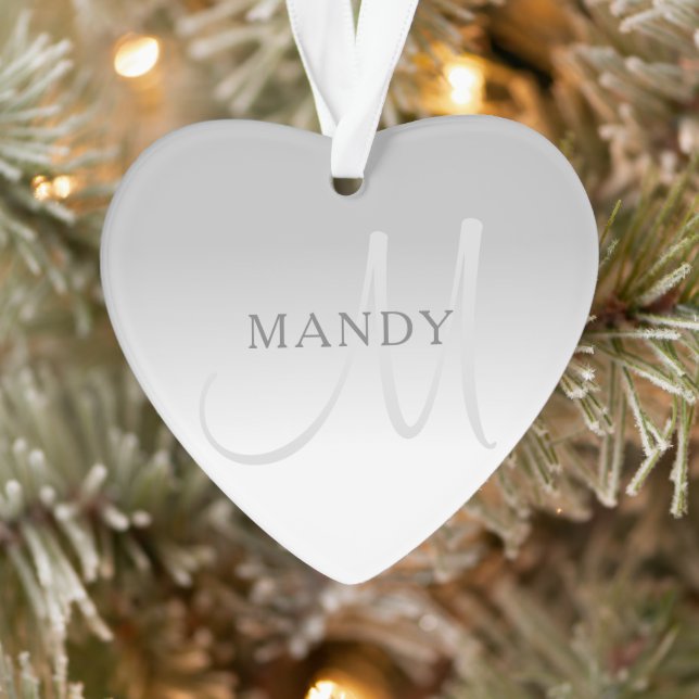 Elegant Grey Gradient Customizable Monogram Ornament (Tree)