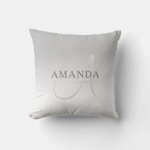 Elegant Grey Gradient Customizable Monogram Throw Pillow