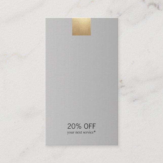 Elegant Grey Gradient Gold Discount Vertical Business Card (Front)
