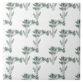 Elegant Grey-Green Botanical Pattern Ceramic Tile