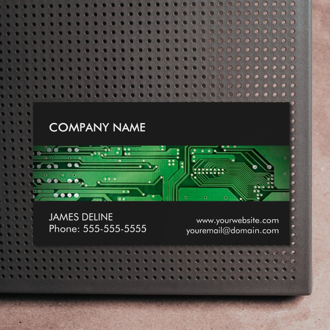 Elegant Grey Green Circuit Computer Repair Business Card Magnet (Creator Uploaded)