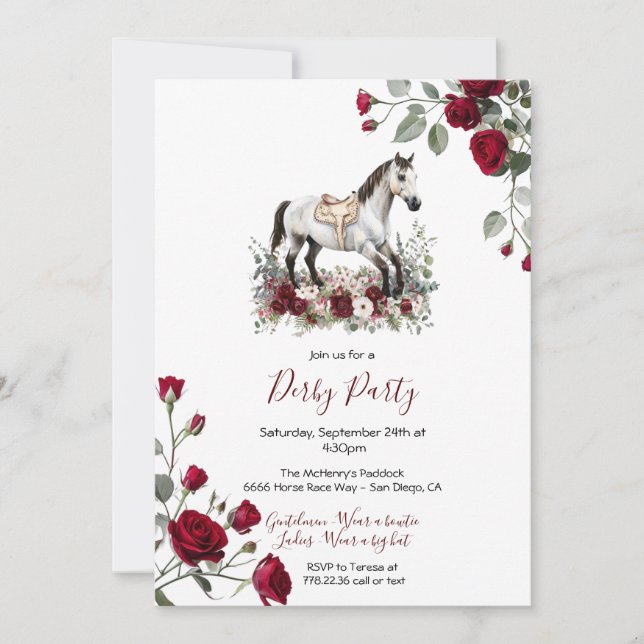 Elegant Grey Horse Kentucky Derby Party Invitation (Front)