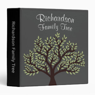 Elegant Grey & Leafy Green Family Tree Genealogy 3 Ring Binder
