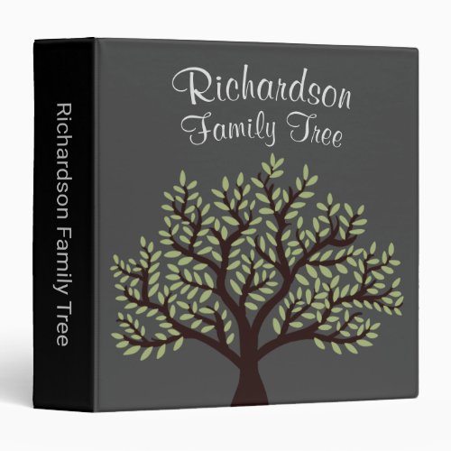 Elegant Grey  Leafy Green Family Tree Genealogy 3 Ring Binder