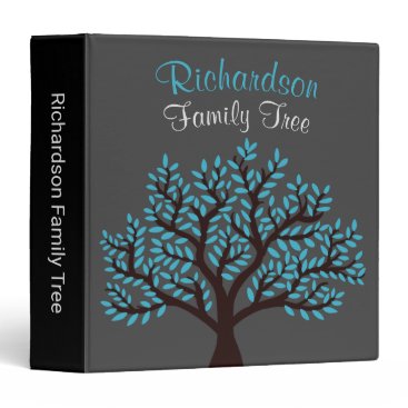 Elegant Grey Light Blue Leaf Family Tree Genealogy 3 Ring Binder