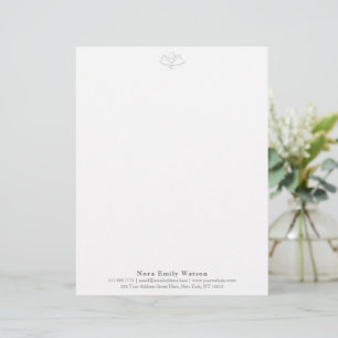 Elegant Grey Lotus Flower Yoga Teacher Letterhead