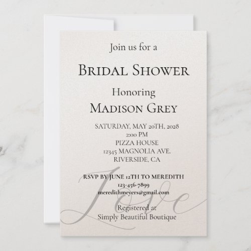 Elegant Grey Love Bridal Shower Invitation