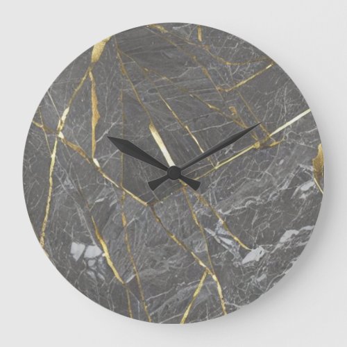 Elegant Grey Marble and Gold Lines Wall Clock