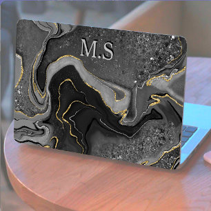 Elegant grey marble art faux gold glitter HP laptop skin