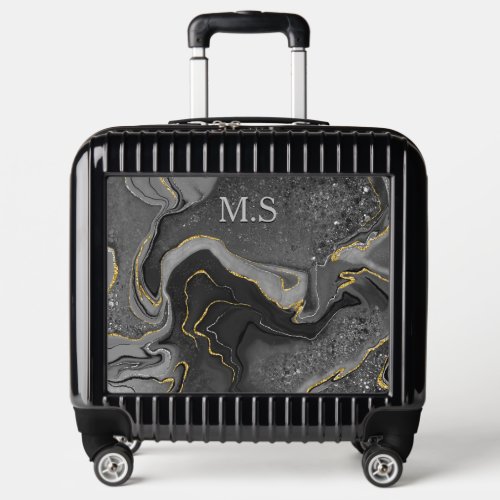 Elegant grey marble art faux gold glitter luggage