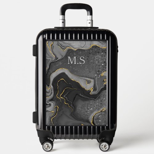 Elegant grey marble art faux gold glitter luggage