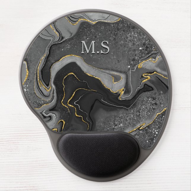 Elegant grey marble art faux gold glitter mouse pa gel mouse pad (Front)