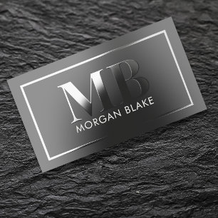 Elegant Grey Monogram Consultant Border Raised Spot UV Business Card