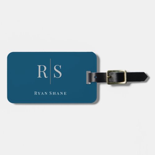 Elegant Grey Monogram Name  Info Ocean Blue Luggage Tag