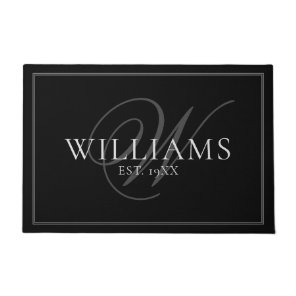 Elegant Grey Monogram Name Newlywed Wedding Gift Doormat