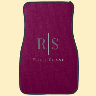 Elegant Grey Monogram & White Name, Maroon Car Floor Mat