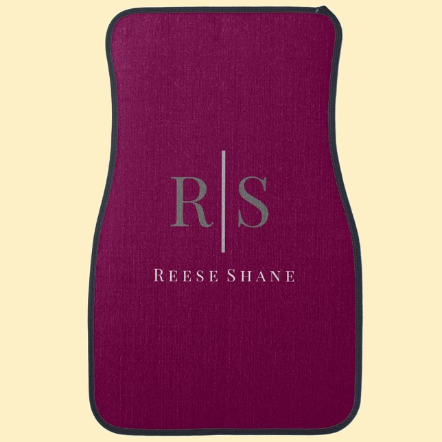 Elegant Grey Monogram & White Name, Maroon Car Floor Mat (Creator Uploaded)