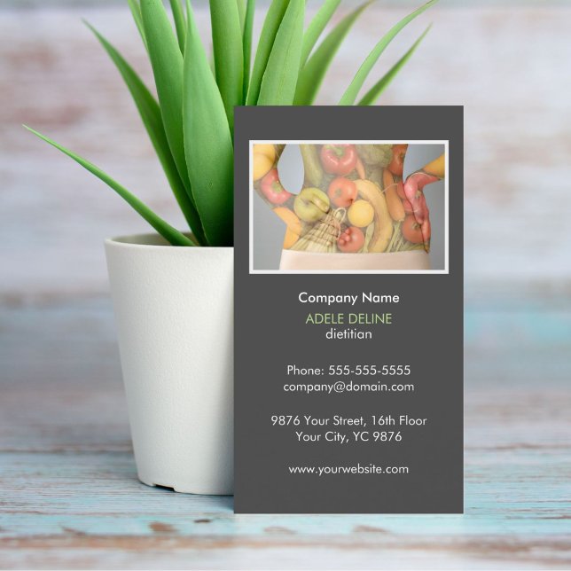 Elegant Grey Nutritionist Diet Health Business Card (Creator Uploaded)