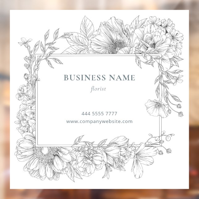 Elegant Grey on White Flower Frame Nail Hair Salon Window Cling (Sheet 2)