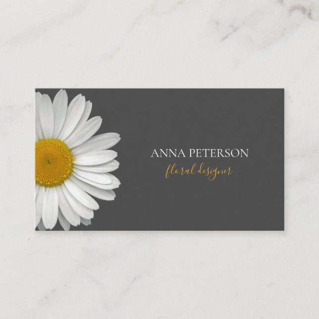 Elegant Grey Orange Daisy Flower Business Card (Front)