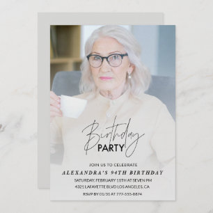 Elegant Grey Photo 94th birthday party Invitation